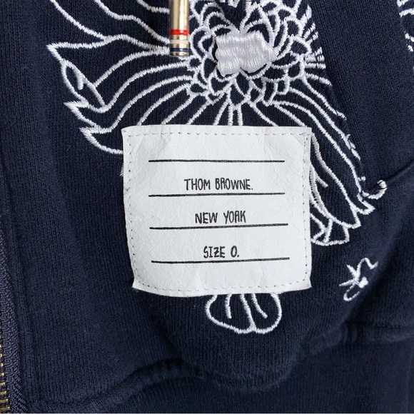 Thom Browne Koi & Chrysanthemum Embroidered Classic 4-Bar Hoodie - Picture 13 of 16